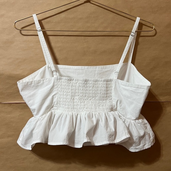 Ciao Lucia | Tuva Top Peplum Ruffle Crop Top Smocked Tank Cotton White Size S - Picture 9 of 12
